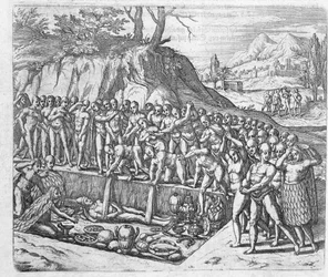 Bestattungsmethode der peruanischen Könige und Adligen aus Girolamo Benzonis Bericht über die Eroberung Perus, aus 
