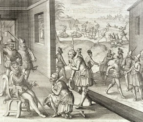 Die spanische Eroberung von Fort Caroline, 1565, aus 