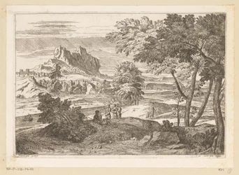 Arkadische Landschaft mit Figuren und Kaninchen