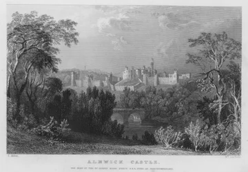 Alnwick Schloss, der Sitz von Hugh Percy, Herzog von Northumberland (Stich)