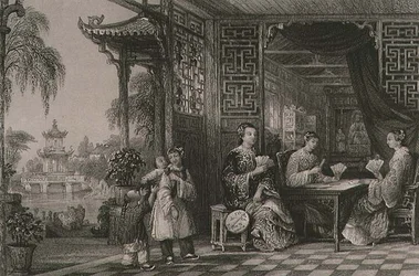 Damen einer Mandarin-Familie beim Kartenspiel, aus 