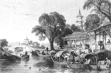 Seidenfarmen in Hoo-Chen, graviert von J. Tingle