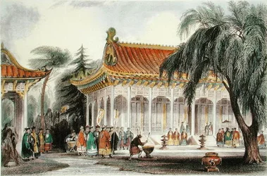 Die Audienzhalle im Palast von Yuen-ming-Yuan, Peking, um 1850