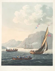 Ein Bootsrennen, aus "Die Aeropleustische Kunst oder Navigation in der Luft durch die Verwendung von Drachen oder Auftriebssegeln, veröffentlicht 1827