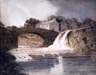 Brücke und Wasserfall, um 1800-30
