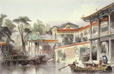 Haus von Conseequa, einem chinesischen Kaufmann, in den Vororten von Kanton, aus 