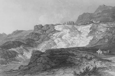 Die Ruinen von Hierapolis, jetzt Pambouk Kaleh genannt, auf dem Weg von Laodicea