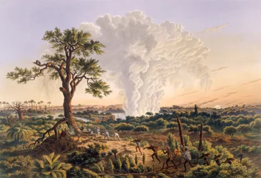 Die Wasserfälle bei Sonnenaufgang mit der aufsteigenden Sprühwolke, 1.200 Fuß, veröffentlicht 1865