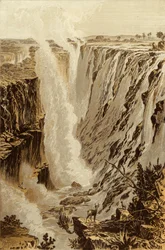 Die Victoriafälle, Sambesi, vom östlichen Ende der Schlucht (Chromolithografie)
