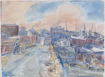 Reykjavik vom Hauptkai, frostiger Morgen, Island, ca. 1930