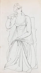 Eine sitzende Frau, möglicherweise Charlotte Nelson