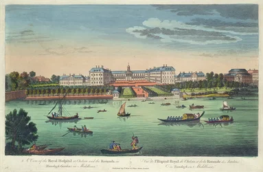 Ansicht des Royal Hospital in Chelsea und der Rotunde in den Ranelaigh Gardens, veröffentlicht von Robert Sayer, 1751