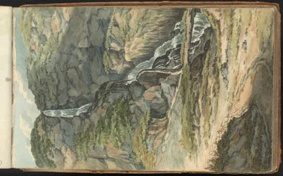 Album mit Landschafts- und Figurenstudien. Ein Wasserfall