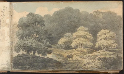 Album mit Landschafts- und Figurenstudien: Landschaftsszene mit Pferd und Wagen in der Nähe von Tunbridge Wells