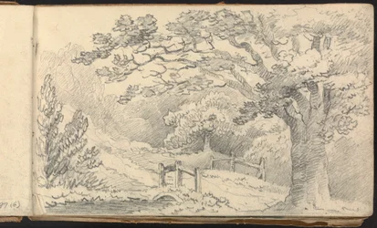 Album mit Landschafts- und Figurenstudien: Ländliche Landschaft mit einer Brücke