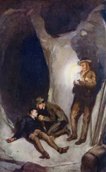 Illustration für Eine Reise zum Mittelpunkt der Erde von Jules Verne (Farblithografie)