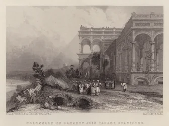 Kolonnade des Palastes von Sahadut Ali, Ghazipore (Farblithografie)