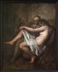 Baudelaire und Präsident Sabatier. Ein intimes und unvollendetes Gemälde, das den Dichter Charles Baudelaire (1821-1867) und seine Muse Geliebte Apollonie Aglae Sabatier (1822-1889) darstellt, bekannt als die Präsidentin, die einen weltlichen Salon im Pari