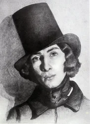 Porträt von Maurice Sand (1823-1889), Sohn von George Sand, 21 Jahre alt - undatiertes Zeichnung von Thomas Couture (1815-1879) - diese Zeichnung wurde lange Zeit für die seiner Mutter George Sand gehalten