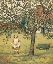 Heimleben: Kinder pflücken Äpfel im Obstgarten