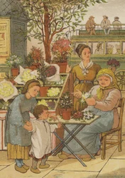 Paris: ein Blumenstand (Farblithographie)