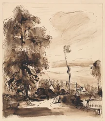 Ein Landweg mit Hütten