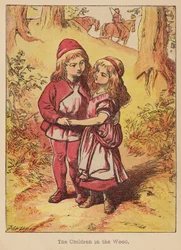 Die Kinder im Wald (farbige Gravur)