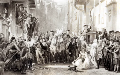 Prinz Charles Edward (1720-88) und die Highlander betreten Edinburgh nach der Schlacht von Preston, 21. September 1745