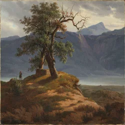 Landschaft mit einem Wanderer