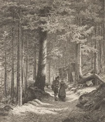 Waldinneres mit zwei Figuren