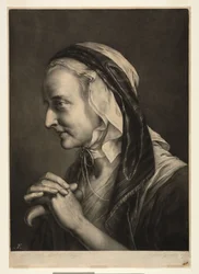 Alte Frau, auf eine Krücke gestützt