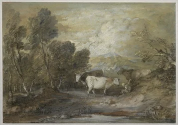 Ein Hirte mit drei Kühen an einem Hochlandteich, Mitte der 1780er Jahre