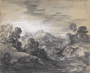 Bewaldete Landschaft mit Schloss