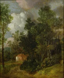 Waldlandschaft mit Landhaus und zwei Figuren