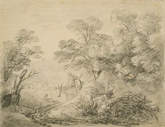 Waldlandschaft mit Esel und Figuren, ca. 1759