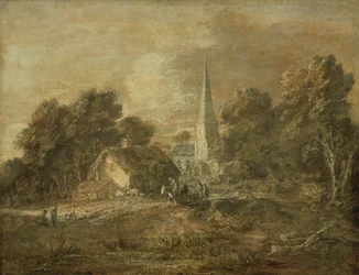 Waldlandschaft mit Dorfszene