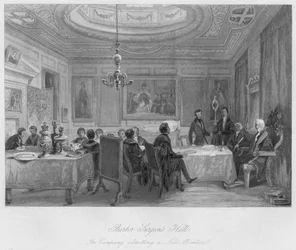 Barber Surgeons Hall. Die Gesellschaft nimmt ein neues Mitglied auf, ca. 1841