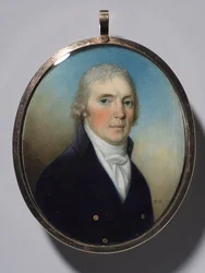 Paar Miniaturen: Porträt eines Mannes und Porträt einer Frau mit einer Miniatur, ca. 1780