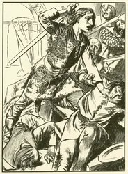 Hereward und seine Männer greifen die Normannen an