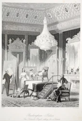 Buckingham Palace - Die Prinzessin Royal sitzt für ein Porträt, aus London Interiors mit ihren Kostümen und Zeremonien, veröffentlicht von Joseph Mead, London, ca. 1843