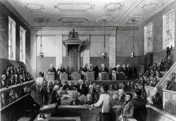 Zentraler Strafgerichtshof, The Old Bailey, graviert von H. Melville