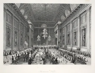 Freimaurerhalle, aus „London Interiors with their Costumes and Ceremonies“, veröffentlicht von Joseph Mead, London, um 1843
