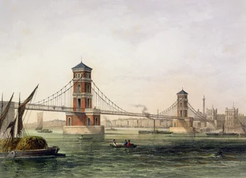 Ansicht der Hungerford-Brücke von Osten, graviert von Jean Jacottet, 1854