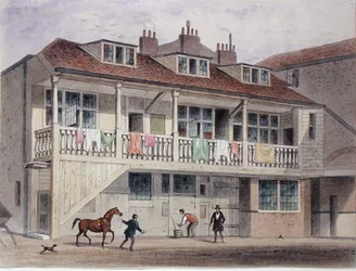 Blick auf das Black Lion Inn, Whitefriars Street, ca. 1855