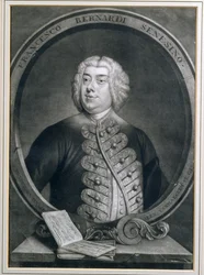 Porträt von Francesco Bernardi Senesino, einem sienesischen Kastraten, graviert von Alexander van Haecken, 1735