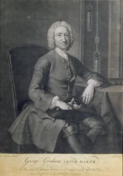 Porträt von George Graham (1673-1751) Uhrmacher, graviert von John Faber (1684-1756)