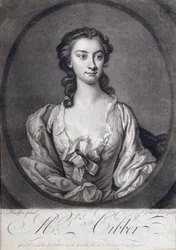 Porträt von Mrs. Cibber, Schauspielerin und Sängerin, graviert von John Faber, 1746