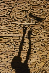 Schatten eines Mannes, der Kork für den Export aus Marokko stapelt