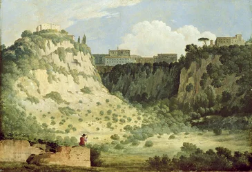 Ansicht des Tempels der Diana, Nemi, mit einem Hirten im Vordergrund, 1785