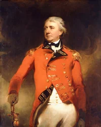 Porträt von General James Stuart, dreiviertel Länge, in roter Uniform mit goldener Verzierung